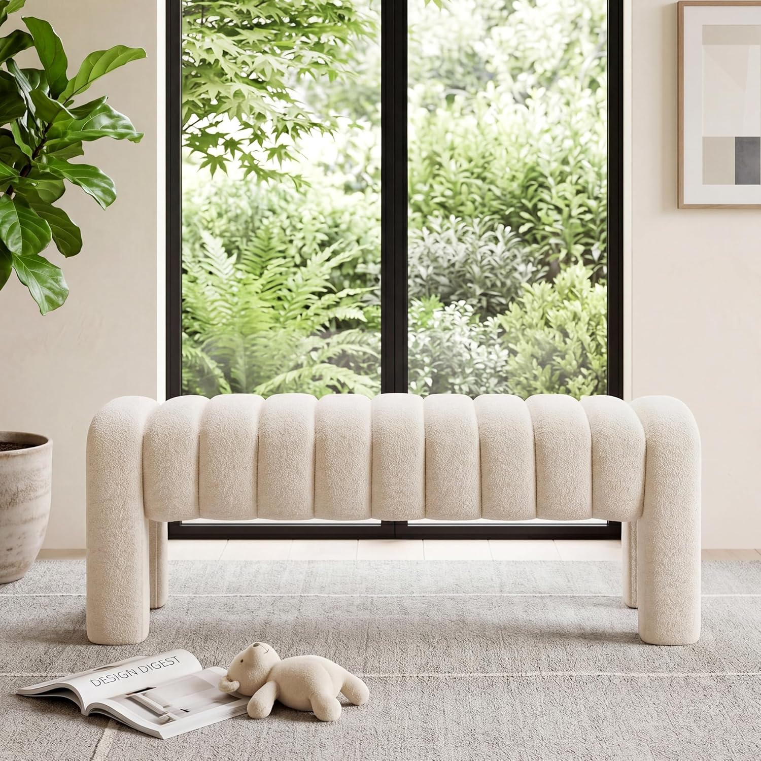 Zibeths 43 inch end of bed bench in linen beige