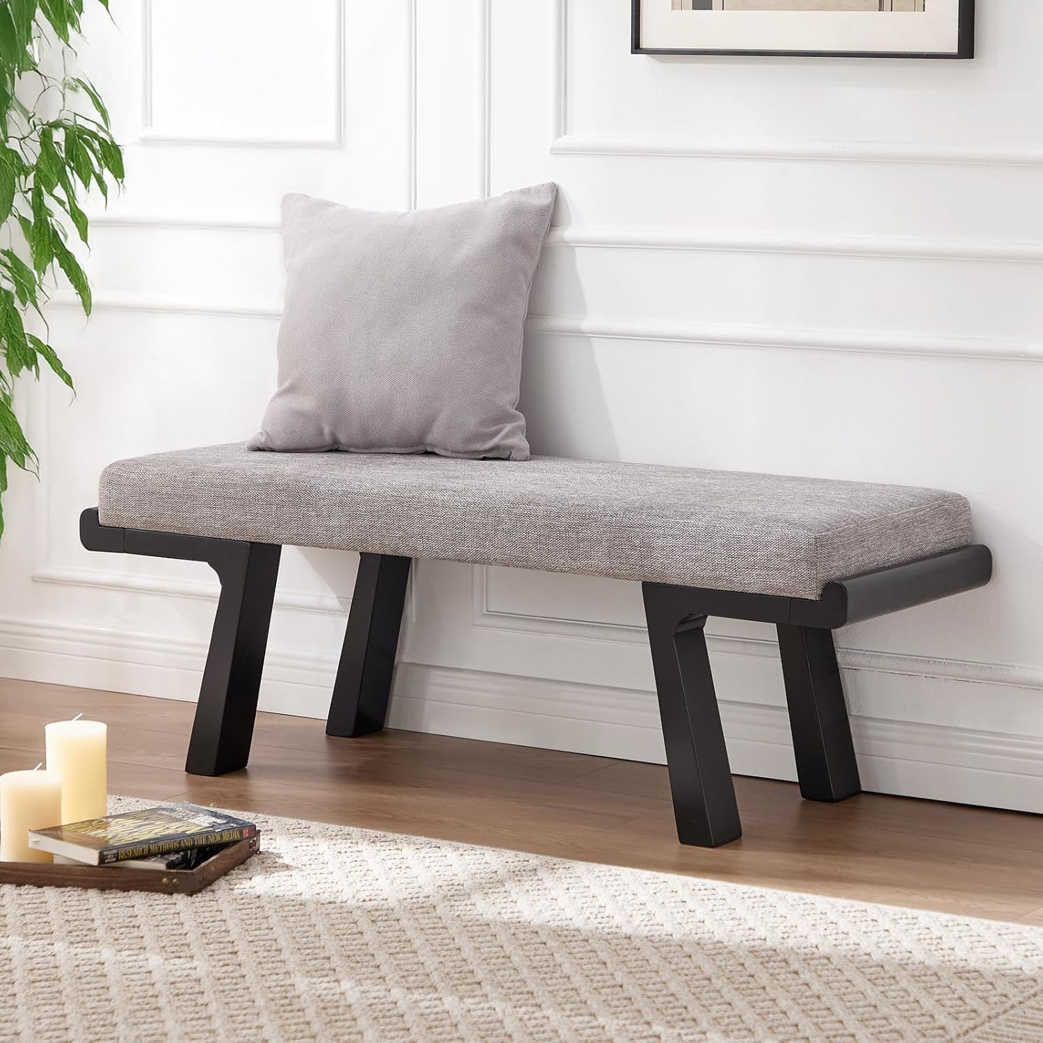 Zibeths 47 inch upholstered entryway bench in grey