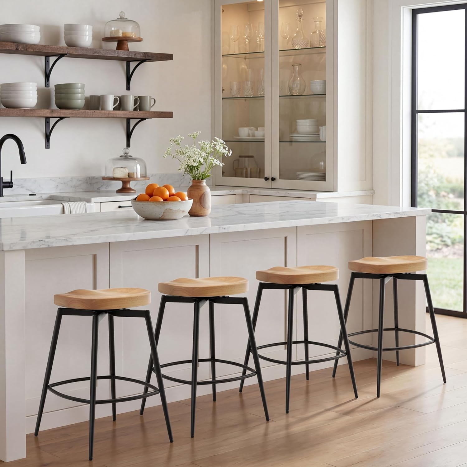 Zibeths wooden backless counter height bar stools set of 4
