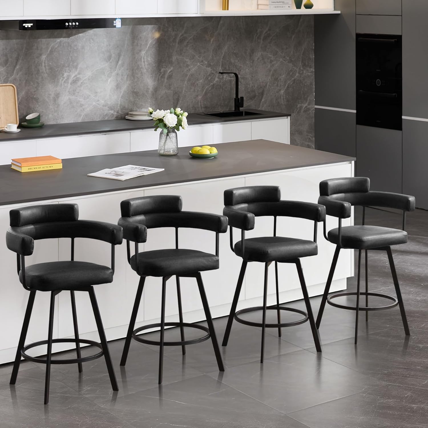 Zibeths black faux leather swivel counter height stools set of 2