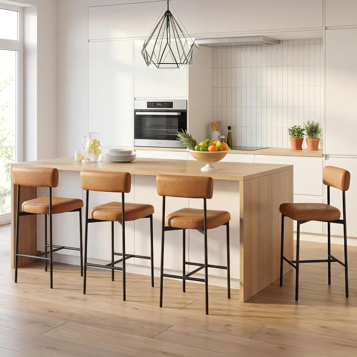 Zibeths brown faux leather counter height bar stools set of 4