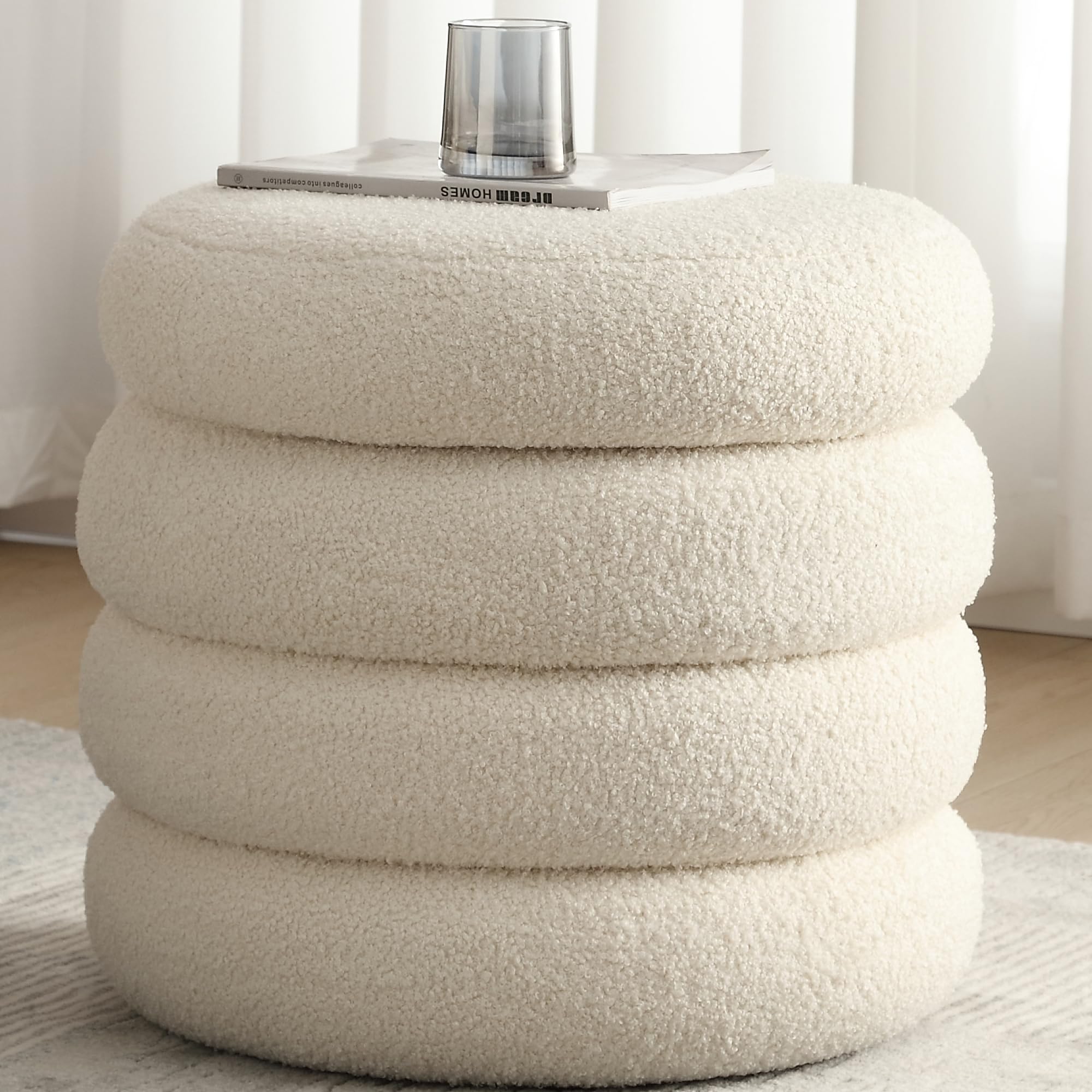 Zibeths off white boucle ottoman with storage